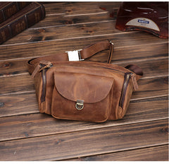 Coffee Leather Waist Bags Mens Fanny Packs Hip Packs Sling Bags Sling Pack for Men