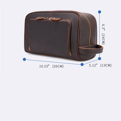 Coffee Men's Toiletry Bag Travel Leather Dopp Kit Double Zipper Puller Clutch For Men