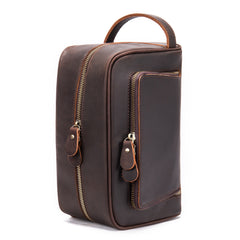 Coffee Men's Toiletry Bag Travel Leather Dopp Kit Double Zipper Puller Clutch For Men