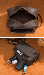 Coffee Men's Toiletry Bag Travel Leather Dopp Kit Double Zipper Puller Clutch For Men