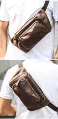 Coffee Mens Leather Hip Pack Fanny Pack Belt Bag Bumbag Waist Bags For Men