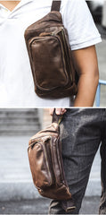 Coffee Mens Leather Hip Pack Fanny Pack Belt Bag Bumbag Waist Bags For Men