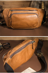 Coffee Mens Leather Hip Pack Fanny Pack Belt Bag Bumbag Waist Bags For Men