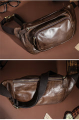 Coffee Mens Leather Hip Pack Fanny Pack Belt Bag Bumbag Waist Bags For Men