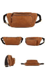Coffee Mens Leather Hip Pack Fanny Pack Belt Bag Bumbag Waist Bags For Men