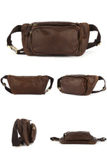 Coffee Mens Leather Hip Pack Fanny Pack Belt Bag Bumbag Waist Bags For Men