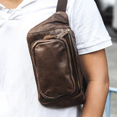 Coffee Mens Leather Hip Pack Fanny Pack Belt Bag Bumbag Waist Bags For Men