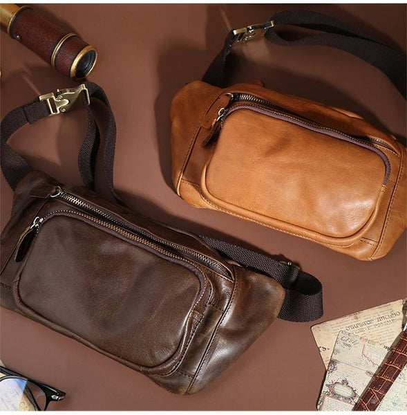 Tan Mens Leather Hip Pack Fanny Pack Belt Bag Bumbag Waist Bags For Men