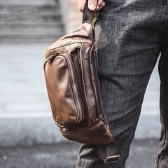 Coffee Mens Leather Hip Pack Fanny Pack Belt Bag Bumbag Waist Bags For Men