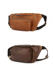 Coffee Mens Leather Hip Pack Fanny Pack Belt Bag Bumbag Waist Bags For Men