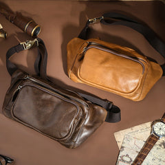 Coffee Mens Leather Hip Pack Fanny Pack Belt Bag Bumbag Waist Bags For Men
