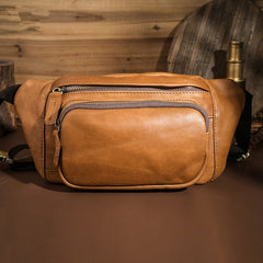 Coffee Mens Leather Hip Pack Fanny Pack Belt Bag Bumbag Waist Bags For Men