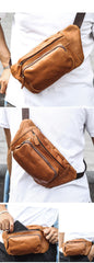 Tan Mens Leather Hip Pack Fanny Pack Belt Bag Bumbag Waist Bags For Men