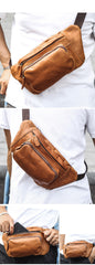 Coffee Mens Leather Hip Pack Fanny Pack Belt Bag Bumbag Waist Bags For Men