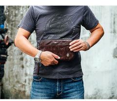 Cool Black Leather Mens Long Wallets Large Zipper Clutch Wallet Coffee Wristlet Clutch Vintage Clutch Purse For Men - iwalletsmen