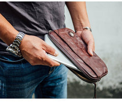 Cool Black Leather Mens Long Wallets Large Zipper Clutch Wallet Coffee Wristlet Clutch Vintage Clutch Purse For Men - iwalletsmen