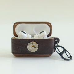 Blue Wood Leather AirPods Pro Case with Clip Leather 1,2 AirPods Case Airpod Case Cover - iwalletsmen