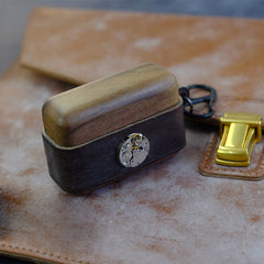 Blue Wood Leather AirPods Pro Case with Clip Leather 1,2 AirPods Case Airpod Case Cover - iwalletsmen