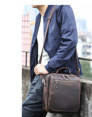 Black Coffee Fashion Leather Mens Vintage Small Handbag Shoulder Bags Side Bag For Men - iwalletsmen