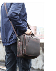 Black Coffee Fashion Leather Mens Vintage Small Handbag Shoulder Bags Side Bag For Men - iwalletsmen