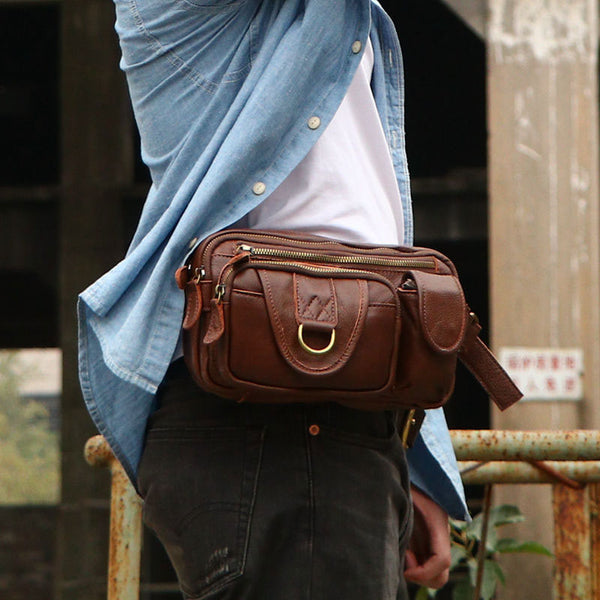 Coffee Cool Leather Fanny Packs Mens Waist Bag Hip Pack Belt Bag for Men - iwalletsmen