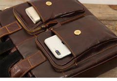 Cool Coffee Leather Mens 13 inches Vertical Briefcase Side Bag Messenger Bags Work Bags Courier Bag for Men - iwalletsmen