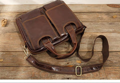 Cool Coffee Leather Mens 13 inches Vertical Briefcase Side Bag Messenger Bags Work Bags Courier Bag for Men - iwalletsmen