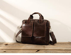 Cool Coffee Leather Mens 13 inches Vertical Briefcase Side Bag Messenger Bags Work Bags Courier Bag for Men - iwalletsmen