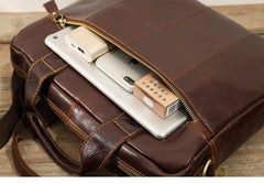 Cool Coffee Leather Mens 13 inches Vertical Briefcase Side Bag Messenger Bags Work Bags Courier Bag for Men - iwalletsmen