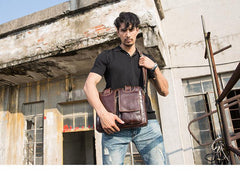 Cool Coffee Leather Mens 13 inches Vertical Briefcase Side Bag Messenger Bags Work Bags Courier Bag for Men - iwalletsmen