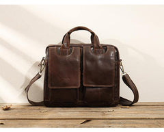 Cool Coffee Leather Mens 13 inches Vertical Briefcase Side Bag Messenger Bags Work Bags Courier Bag for Men - iwalletsmen