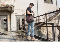 Cool Coffee Leather Mens 13 inches Vertical Briefcase Side Bag Messenger Bags Work Bags Courier Bag for Men - iwalletsmen