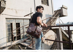 Cool Coffee Leather Mens 13 inches Vertical Briefcase Side Bag Messenger Bags Work Bags Courier Bag for Men - iwalletsmen