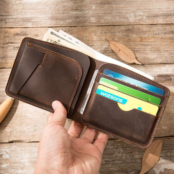Coffee Cool Leather Mens Small Wallet Bifold Vintage Slim billfold Wallet for Men - iwalletsmen