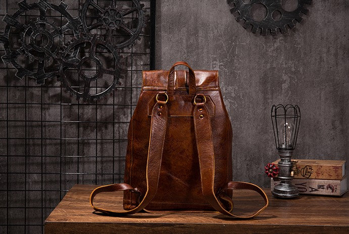 Coffee Cool Mens Leather Backpack Travel Backpacks Leather Hiking