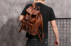 Coffee Cool Mens Leather Backpack Travel Backpacks Leather Hiking Backpack for Men - iwalletsmen