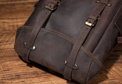 Coffee Cool Mens Leather Hiking Backpack Large Travel Backpack Leather Backpack for Men - iwalletsmen