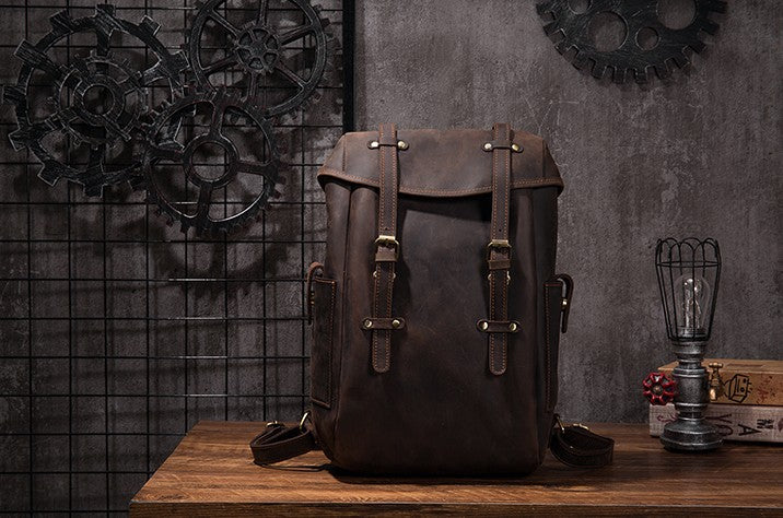 awesome mens leather backpack Coffee Cool Mens Leather Hiking Backpack Large Travel Backpack Leather – iwalletsmen