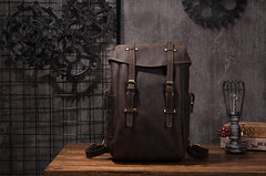 Coffee Cool Mens Leather Hiking Backpack Large Travel Backpack Leather Backpack for Men - iwalletsmen