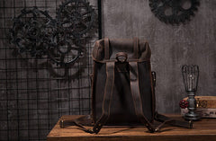 Coffee Cool Mens Leather Hiking Backpack Large Travel Backpack Leather Backpack for Men - iwalletsmen