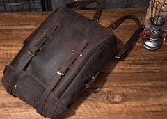 Coffee Cool Mens Leather Hiking Backpack Large Travel Backpack Leather Backpack for Men - iwalletsmen