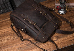 Coffee Cool Mens Leather Hiking Backpack Large Travel Backpack Leather Backpack for Men - iwalletsmen