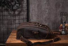Coffee Cool Mens Leather Hiking Backpack Large Travel Backpack Leather Backpack for Men - iwalletsmen