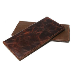 Coffee Leather Long Wallets for men Slim Bifold Vintage Men Long Wallet - iwalletsmen
