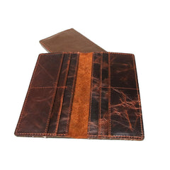 Coffee Leather Long Wallets for men Slim Bifold Vintage Men Long Wallet - iwalletsmen