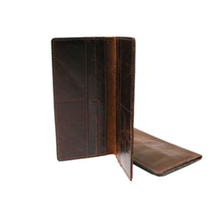 Coffee Leather Long Wallets for men Slim Bifold Vintage Men Long Wallet - iwalletsmen