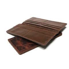 Coffee Leather Long Wallets for men Slim Bifold Vintage Men Long Wallet - iwalletsmen
