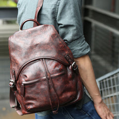 Coffee Leather Mens Backpack Travel Backpack Laptop Backpacks for men - iwalletsmen