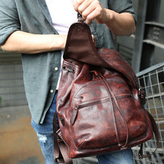Coffee Leather Mens Backpack Travel Backpack Laptop Backpacks for men - iwalletsmen