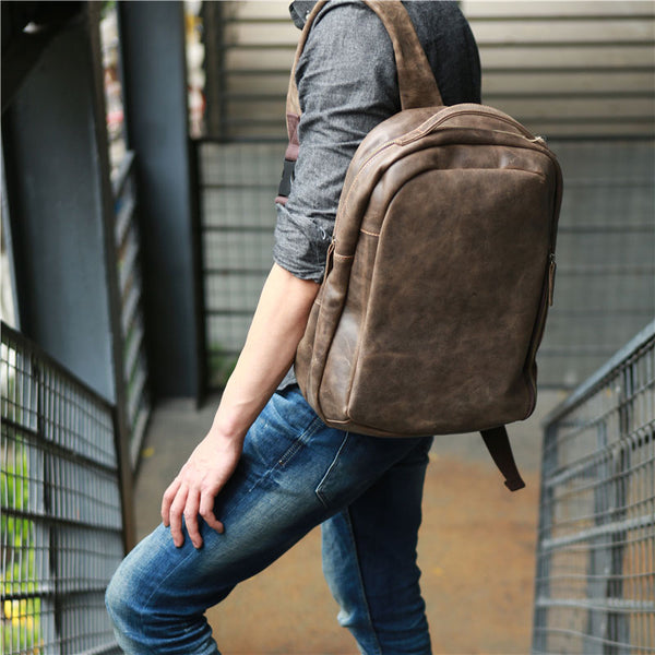 Coffee Leather Mens Backpacks Travel Backpacks Laptop Backpack for men - iwalletsmen